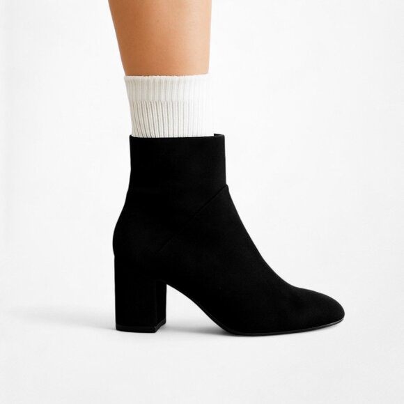 Zara Black Suede Round Toe Block Heel Casual Ankle Boots Size 6 - Picture 1 of 8